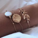 Load image into Gallery viewer, Modyle 5Pcs/set Bohemian Gold color Moon Leaf Crystal Opal Open Bracelet Set for Women Punk Boho Beach Bangle Jewelry Gift
