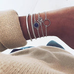 Load image into Gallery viewer, Modyle 5Pcs/set Bohemian Gold color Moon Leaf Crystal Opal Open Bracelet Set for Women Punk Boho Beach Bangle Jewelry Gift

