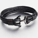 Load image into Gallery viewer, Bracelet en acier titane de haute qualité pour hommes Bracelet en cuir ancre tissé en cuir de personnalité noire Bracelet en corde pour hommes cadeau

