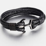 Load image into Gallery viewer, Bracelet en acier titane de haute qualité pour hommes Bracelet en cuir ancre tissé en cuir de personnalité noire Bracelet en corde pour hommes cadeau
