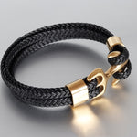 Load image into Gallery viewer, Bracelet en acier titane de haute qualité pour hommes Bracelet en cuir ancre tissé en cuir de personnalité noire Bracelet en corde pour hommes cadeau
