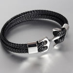 Load image into Gallery viewer, Bracelet en acier titane de haute qualité pour hommes Bracelet en cuir ancre tissé en cuir de personnalité noire Bracelet en corde pour hommes cadeau
