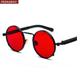 Load image into Gallery viewer, Peekaboo clear red sunglasses men steampunk 2019 metal frame retro vintage round sun glasses for women black uv400

